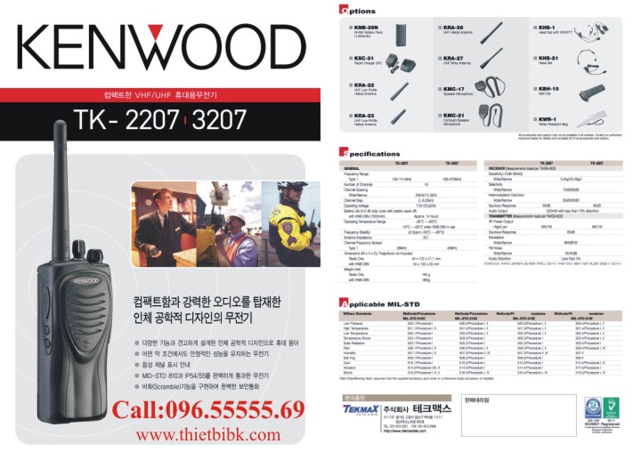 Bộ đàm KENWOOD TK-2207 VHF và phụ kiện