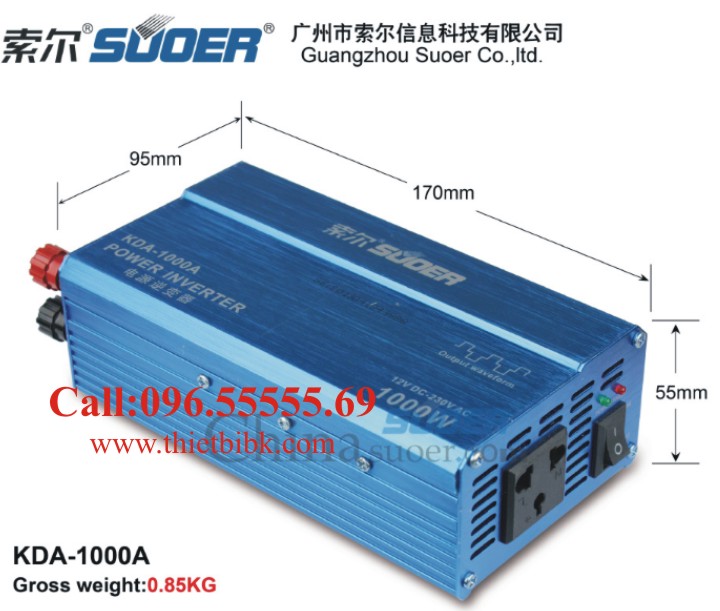 Máy đổi điện không sạc SUOER KDA 1000W có kích thước nhỏ gọn