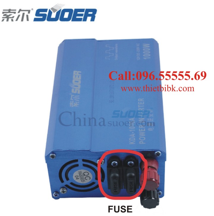 Máy đổi điện không sạc SUOER KDA 1000W thiết kế cầu chì ngoài